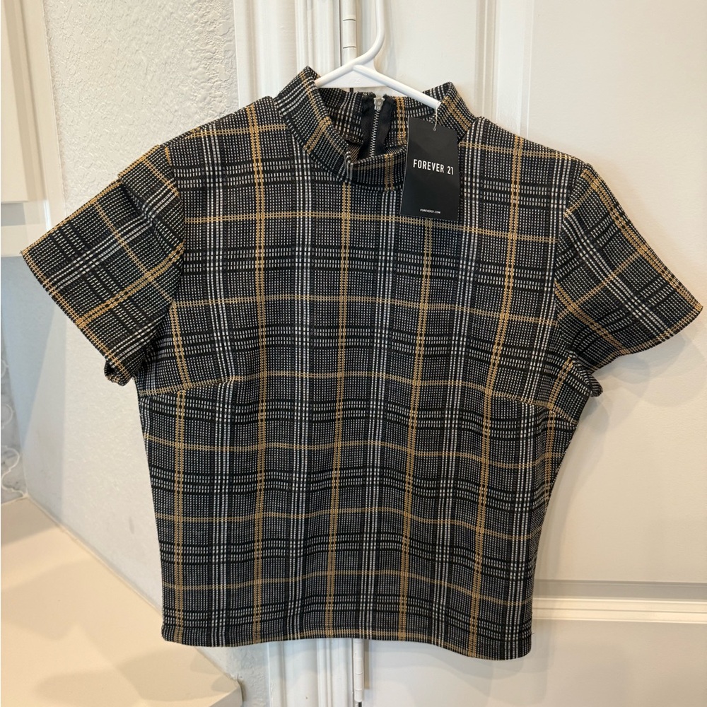 Forever 21 Women's Plaid Blouse in Black and Tan